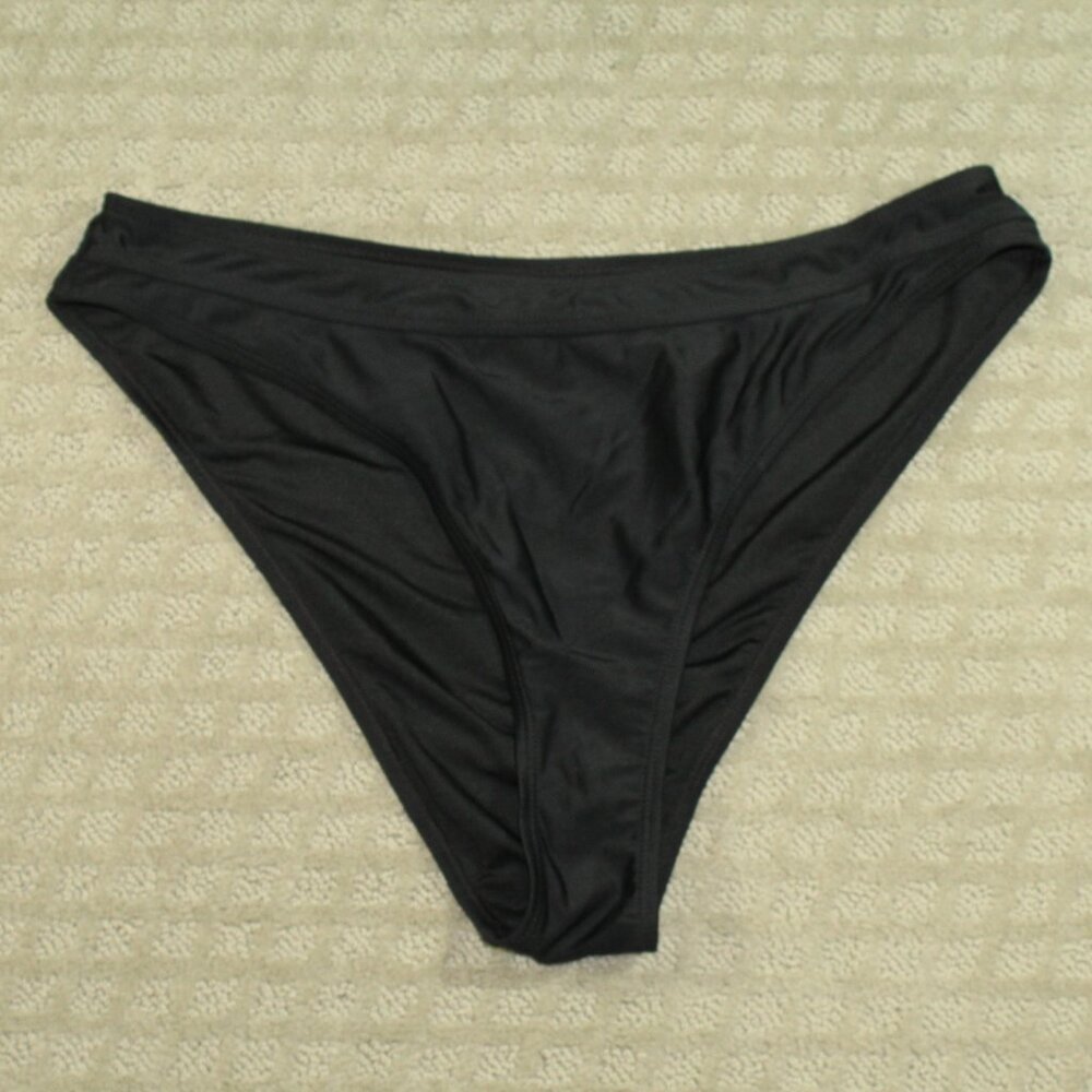 NWOT Solid Black High Waist High Leg Cut Bikini Swim Bottom Womens Size XL